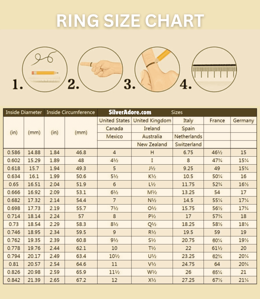 Ring Size Chart by SilverAdore.com